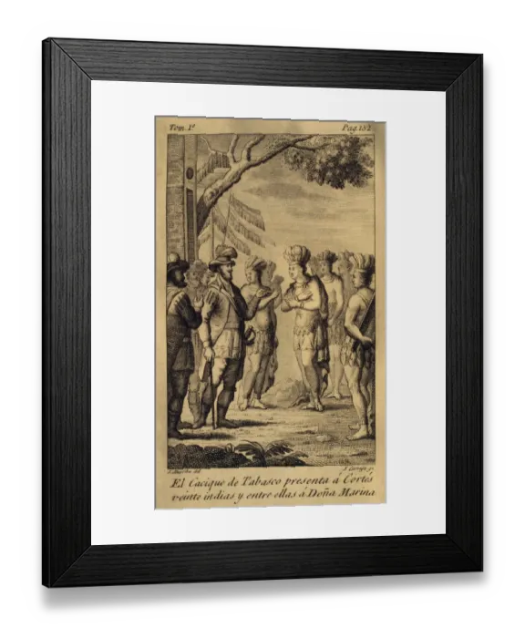 Framed Print : The cacique of Tabasco presents to Hernan Cortes twenty Indi Framed Print : The cacique of Tabasco presents to Hernan Cortes twenty Indi