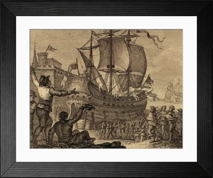 Framed Print : The ship Victoria in Seville. Engraving, 1807 Framed Print : The ship Victoria in Seville. Engraving, 1807