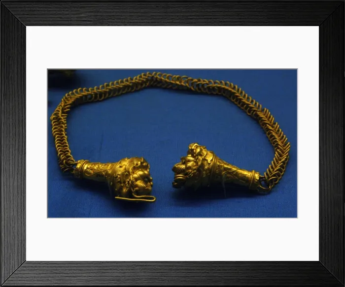 Framed Print : Golden necklace with lion-head terminals. C. 300 BC Framed Print : Golden necklace with lion-head terminals. C. 300 BC