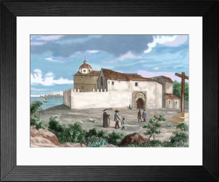 Framed Print : Spain. La Rabida Monastery. Colored engraving Framed Print : Spain. La Rabida Monastery. Colored engraving