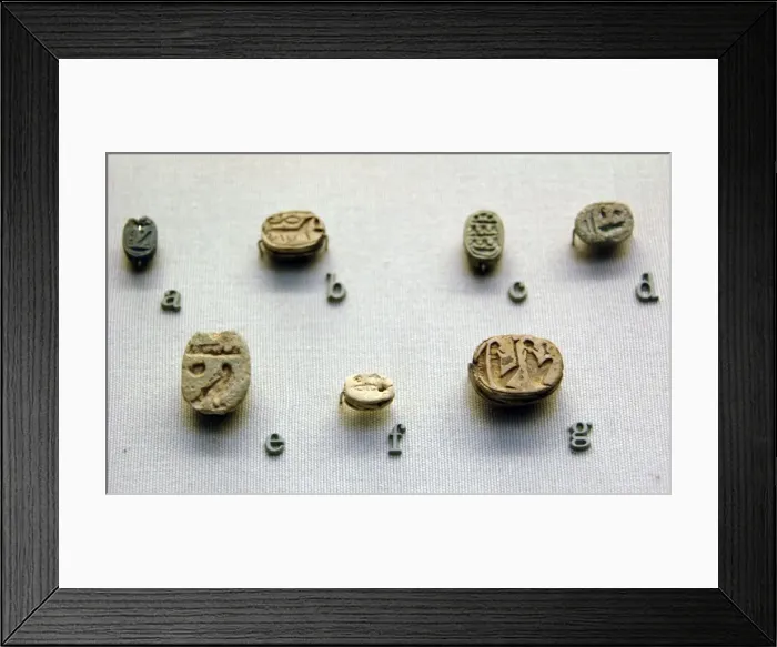 Framed Print : Faience scarabs. 7th-6th centuries BC. From Isis Tomb, Italy Framed Print : Faience scarabs. 7th-6th centuries BC. From Isis Tomb, Italy