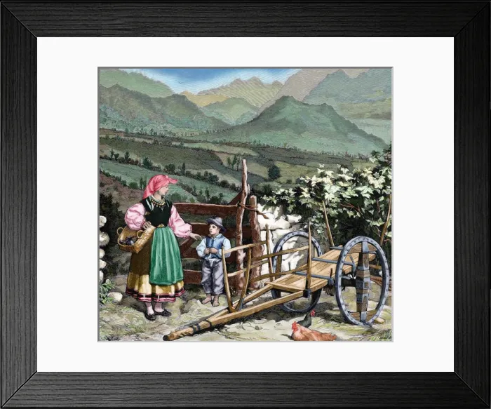 Framed Print : Spain. Northern peasants. Colored engraving Framed Print : Spain. Northern peasants. Colored engraving