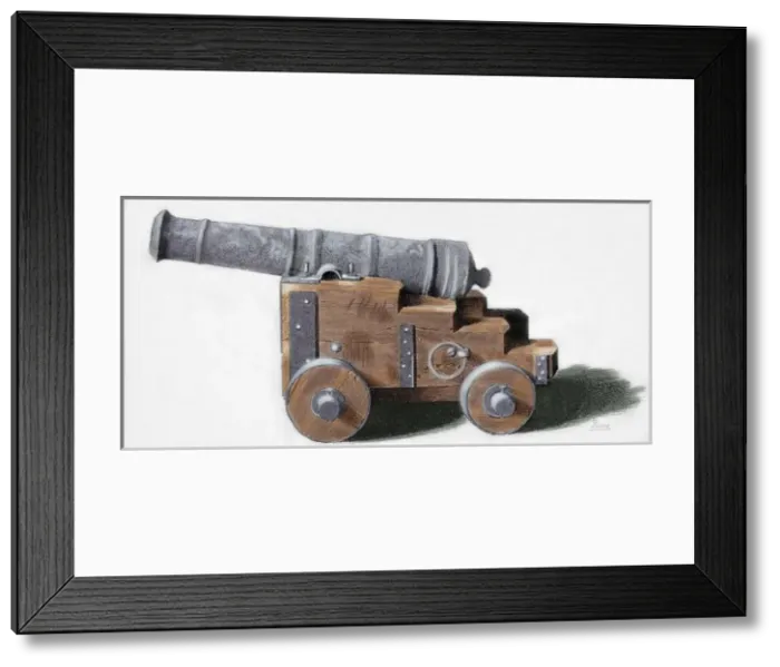Framed Print : Iron cannon. Late 18th century. Colored engraving Framed Print : Iron cannon. Late 18th century. Colored engraving