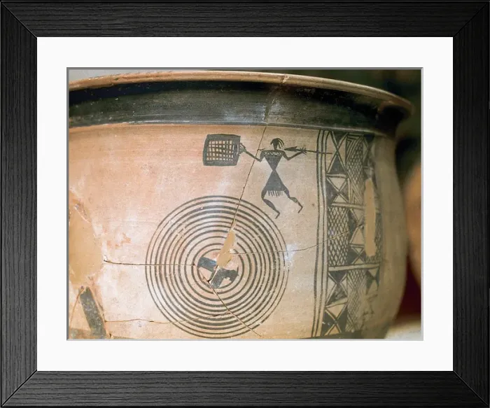 Framed Print : Vase with stylized representation of a soldier with spear an Framed Print : Vase with stylized representation of a soldier with spear an