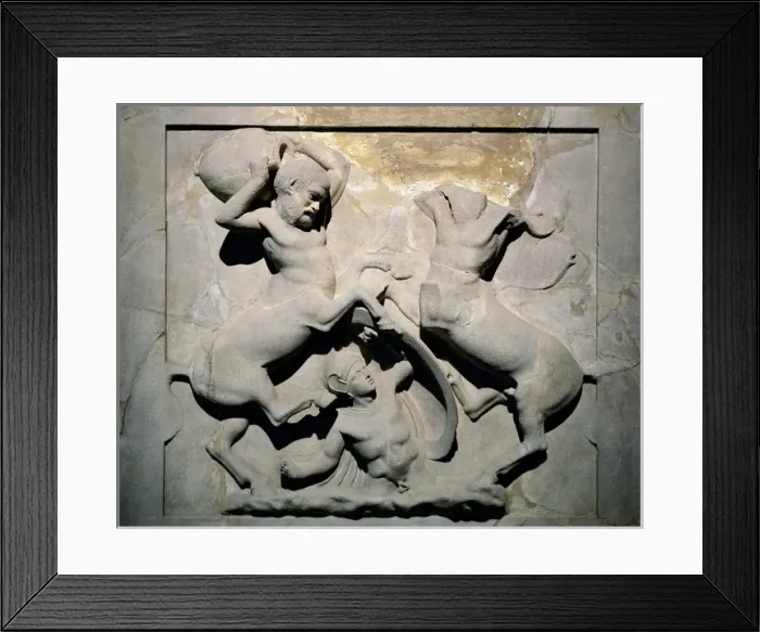 Framed Print : Phoenician. Lycian Sarcophagus. 5th BC. Batlle of centaurs a Framed Print : Phoenician. Lycian Sarcophagus. 5th BC. Batlle of centaurs a