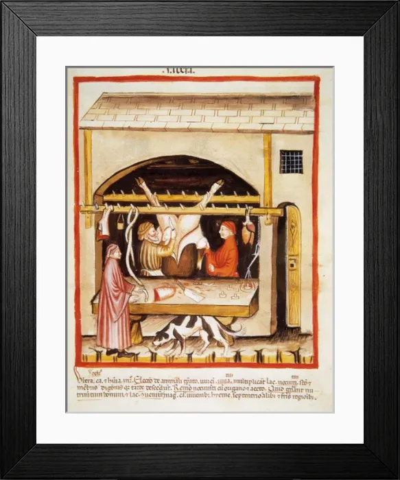 Framed Print : Tacuinum Sanitatis. 14th century. Butchery Framed Print : Tacuinum Sanitatis. 14th century. Butchery