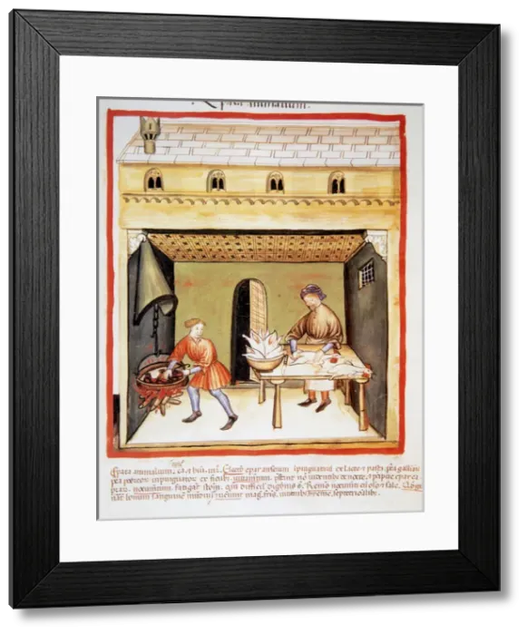 Framed Print : Tacuinum Sanitatis. 14th century. Man removing the liver of c Framed Print : Tacuinum Sanitatis. 14th century. Man removing the liver of c
