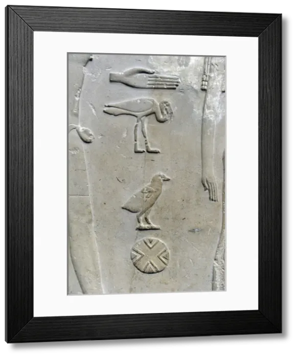 Framed Print : Hieroglyphic writing. Relief detail from the tomb of Princes Framed Print : Hieroglyphic writing. Relief detail from the tomb of Princes