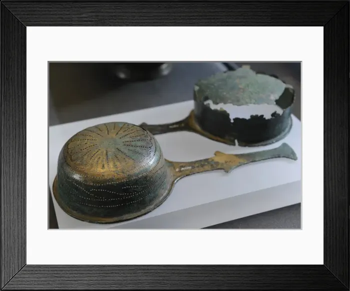 Framed Print : Late Roman Iron Age (c. 160-375 A. C. ). Bronze strainer and l Framed Print : Late Roman Iron Age (c. 160-375 A. C. ). Bronze strainer and l