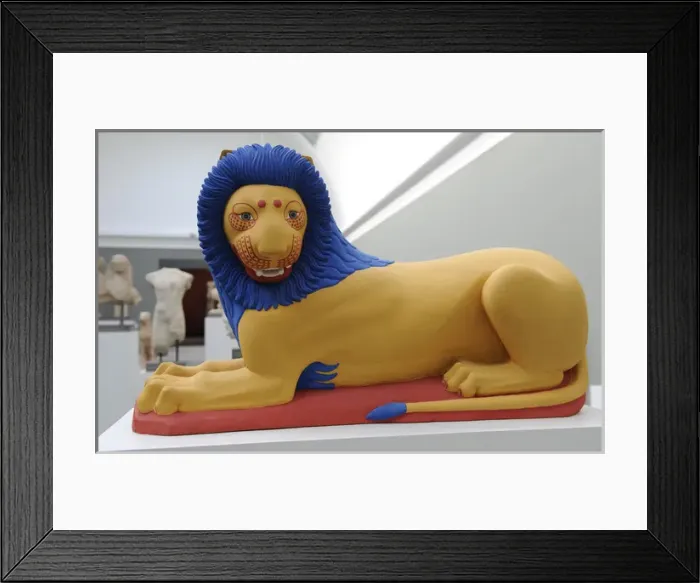 Framed Print : Reconstruction of a Lion from a greek tomb. C. 570 B. C. Pain Framed Print : Reconstruction of a Lion from a greek tomb. C. 570 B. C. Pain