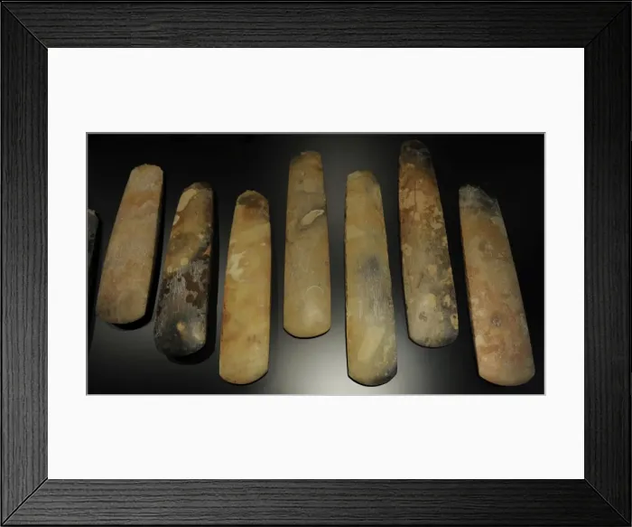 Framed Print : Polished flint axes. 3700-3500 BC. From Maglehojs Vange, Den Framed Print : Polished flint axes. 3700-3500 BC. From Maglehojs Vange, Den