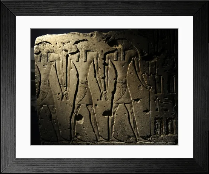 Framed Print : Relief depicting a falcon-headed gods, regarded as the origi Framed Print : Relief depicting a falcon-headed gods, regarded as the origi