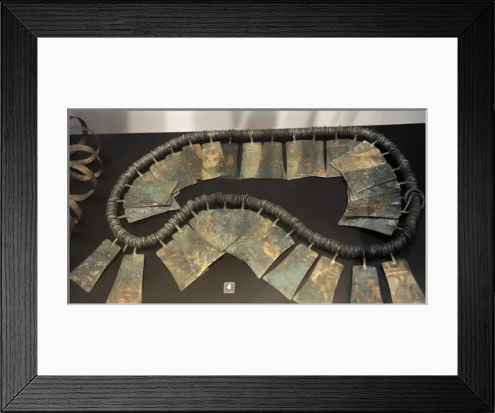 Framed Print : Metal Age. Belt of many small bronze rings and ornamental pl Framed Print : Metal Age. Belt of many small bronze rings and ornamental pl