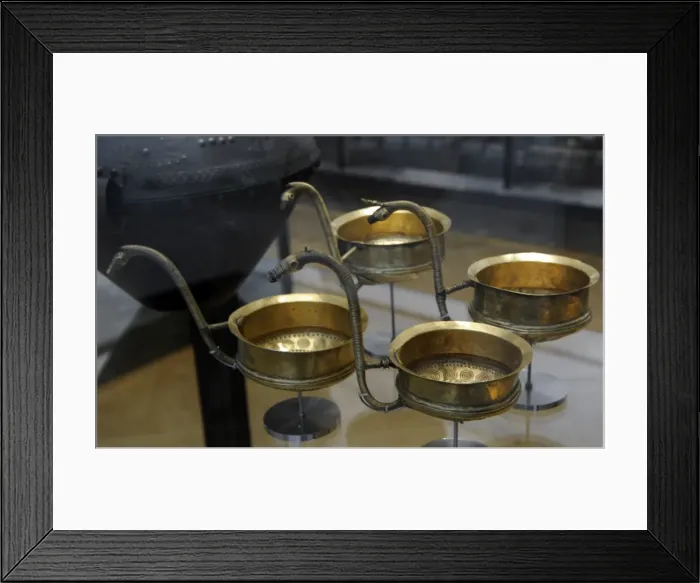 Framed Print : Metal Age. Golden bowls, most with handle shaped like horses Framed Print : Metal Age. Golden bowls, most with handle shaped like horses