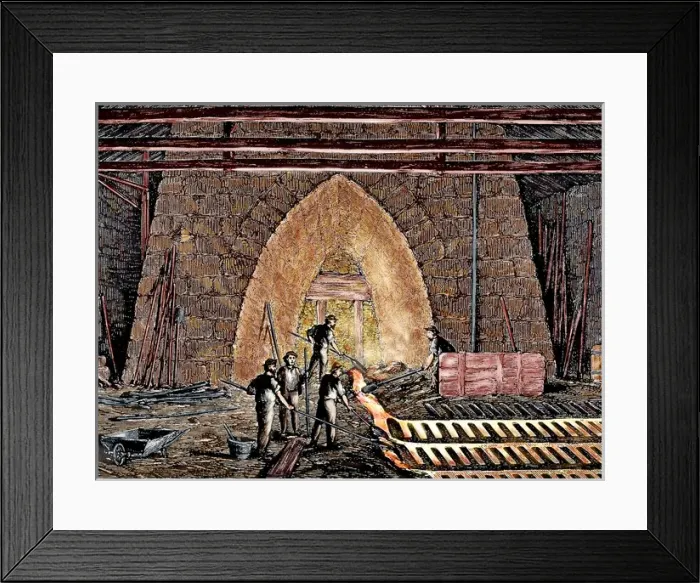 Framed Print : Steel Industry. 19th century. Oven. Colored engraving, 1874 Framed Print : Steel Industry. 19th century. Oven. Colored engraving, 1874