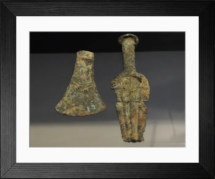 Framed Print : Bronze dagger and axe blade of bronze. Vigerslev. 2000-1700 Framed Print : Bronze dagger and axe blade of bronze. Vigerslev. 2000-1700
