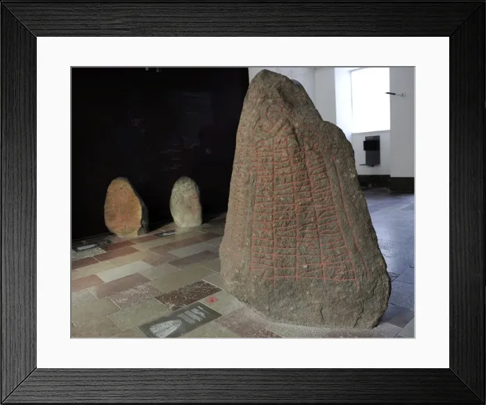 Framed Print : Viking Age. Runestone. Dedicated to their ancestors. Nationa Framed Print : Viking Age. Runestone. Dedicated to their ancestors. Nationa