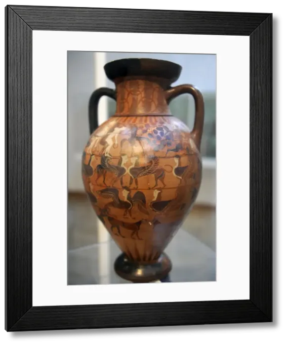 Framed Print : Greek Art. Magna Graecia. Amphora decorated. Sphinxes. Natio Framed Print : Greek Art. Magna Graecia. Amphora decorated. Sphinxes. Natio