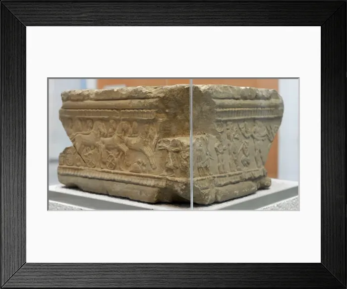 Framed Print : Reliefs of funerary games. Base of etruscan grave marker. Ea Framed Print : Reliefs of funerary games. Base of etruscan grave marker. Ea
