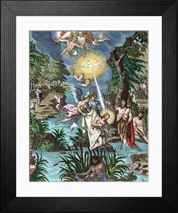 Framed Print : Baptism of Jesus. Colored engraving Framed Print : Baptism of Jesus. Colored engraving