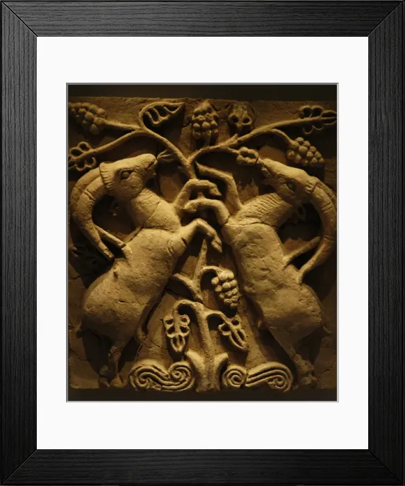 Framed Print : Billy goats next to a vine. 6th-7th centuries. Relief Framed Print : Billy goats next to a vine. 6th-7th centuries. Relief