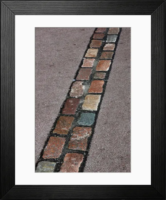Framed Print : Cobblestones line that marks the place where was the Berlin Framed Print : Cobblestones line that marks the place where was the Berlin