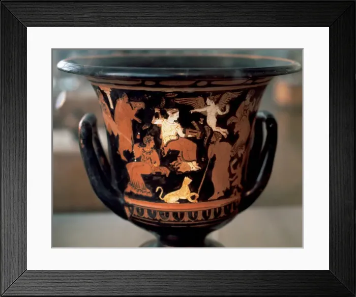 Framed Print : Greek art. Krater depicting parties idle. Dated to 4th centu Framed Print : Greek art. Krater depicting parties idle. Dated to 4th centu