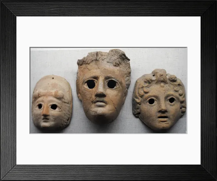 Framed Print : Theatrical masks made in terracotta. Ukraine Framed Print : Theatrical masks made in terracotta. Ukraine
