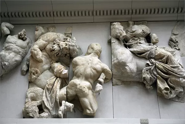 Pergamon Altar. Hephaistos and goddess Eos riding a horse