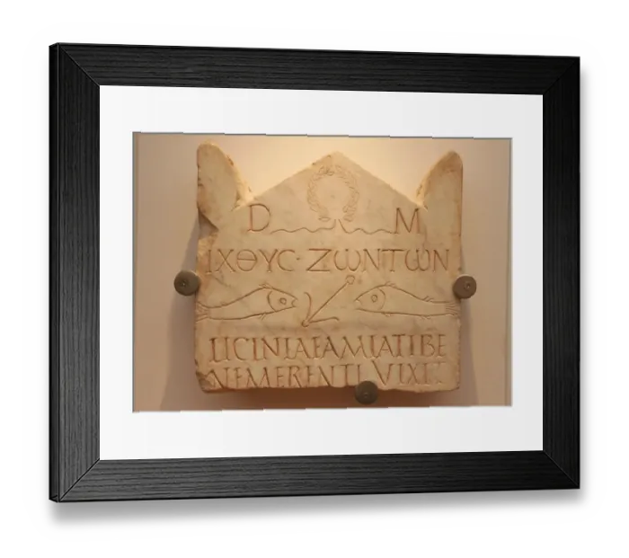 Framed Print : Roman tombstone with Christian iconography. Amias Licinia de Framed Print : Roman tombstone with Christian iconography. Amias Licinia de