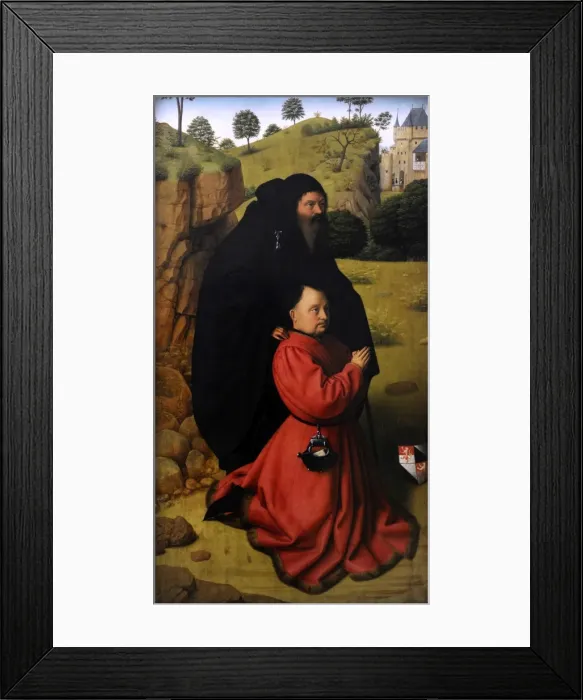 Framed Print : Portrait of a Donor in Scarlet and St. Anthony, c. 1450, by P Framed Print : Portrait of a Donor in Scarlet and St. Anthony, c. 1450, by P