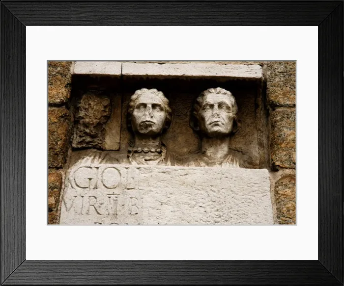 Framed Print : Roman Art. Gravestone, dating the 1st century AD, for a marr Framed Print : Roman Art. Gravestone, dating the 1st century AD, for a marr