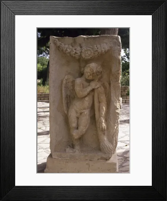 Framed Print : Relief of Cupid with torch burning passion. Roman Art. Makta Framed Print : Relief of Cupid with torch burning passion. Roman Art. Makta