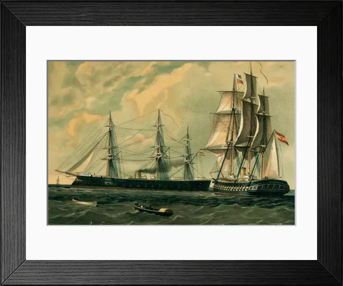 Framed Print : Mixed ship propulsion (sail and steam), and Spanish naval sh Framed Print : Mixed ship propulsion (sail and steam), and Spanish naval sh