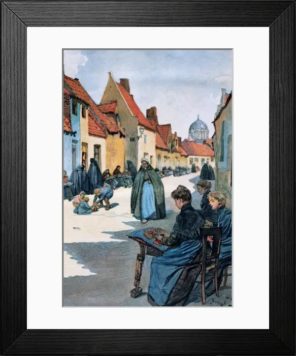 Framed Print : Society. Belgium. The lacemarkers in the city of Bruges. Dra Framed Print : Society. Belgium. The lacemarkers in the city of Bruges. Dra