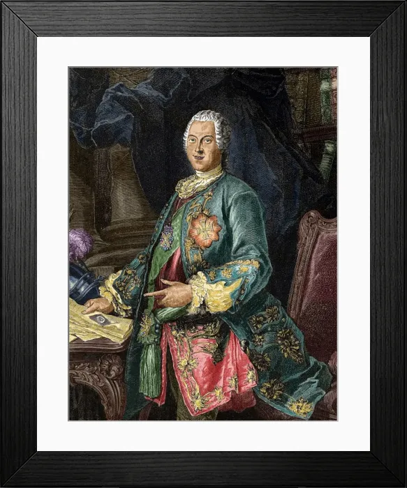 Framed Print : Heinrich, count von Bruhl (1700-1763). Colored engraving Framed Print : Heinrich, count von Bruhl (1700-1763). Colored engraving
