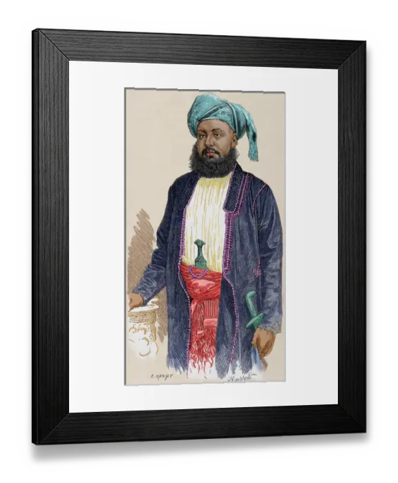 Framed Print : Bargash bin Said (1837-1888). Colored engraving Framed Print : Bargash bin Said (1837-1888). Colored engraving