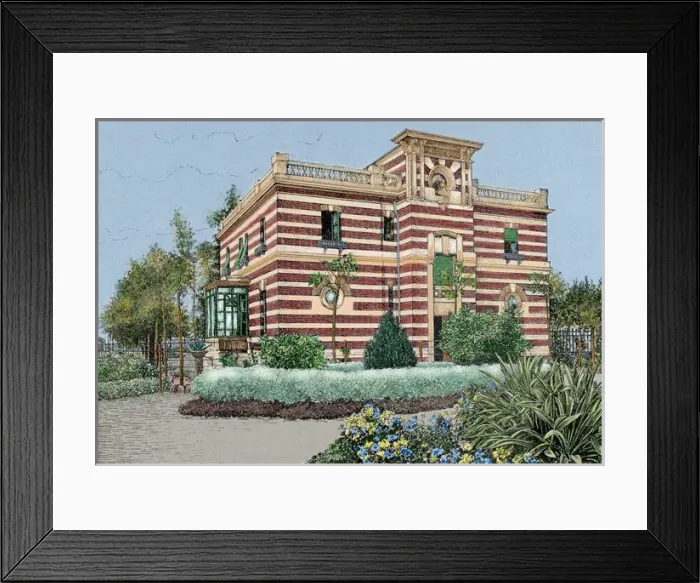 Framed Print : Chalet of Victor Balaguer (1824-1901). Colored engraving Framed Print : Chalet of Victor Balaguer (1824-1901). Colored engraving