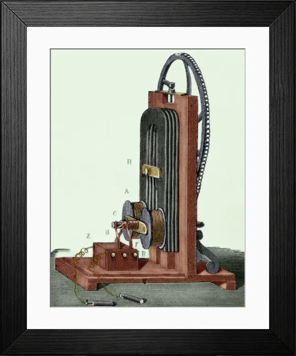 Framed Print : Magnetoelectric Machine by E. M. Clarke. 19th century. Color Framed Print : Magnetoelectric Machine by E. M. Clarke. 19th century. Color