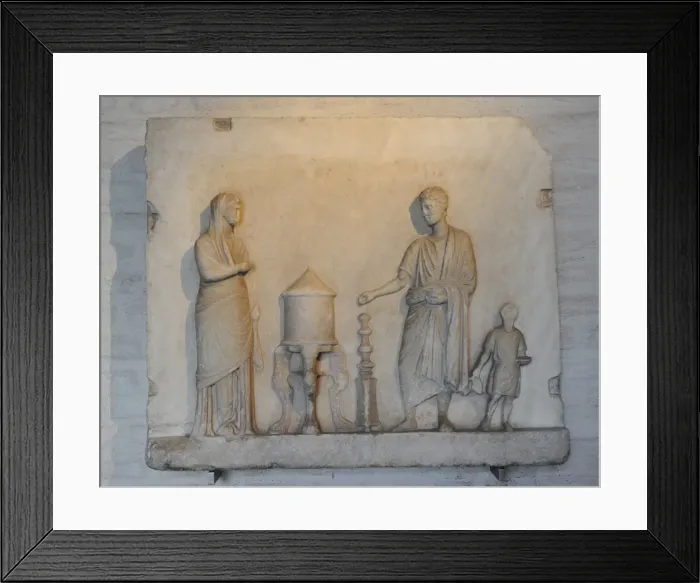 Framed Print : Relief depicting a sacrifice made by a couple. 1st century A Framed Print : Relief depicting a sacrifice made by a couple. 1st century A