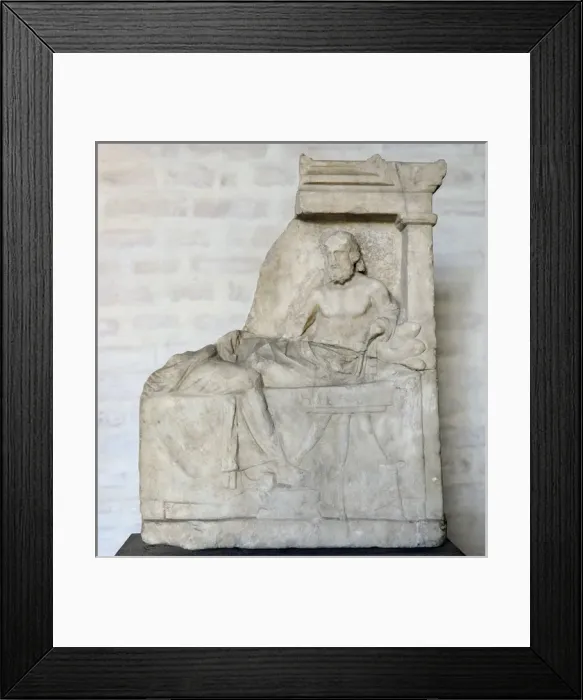 Framed Print : Stele depicting a couple in a banquet. Ca. 340 BC Framed Print : Stele depicting a couple in a banquet. Ca. 340 BC