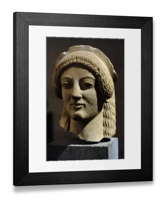 Framed Print : Head of an sphinx. East Pediments Group of the Temple of Ae Framed Print : Head of an sphinx. East Pediments Group of the Temple of Ae