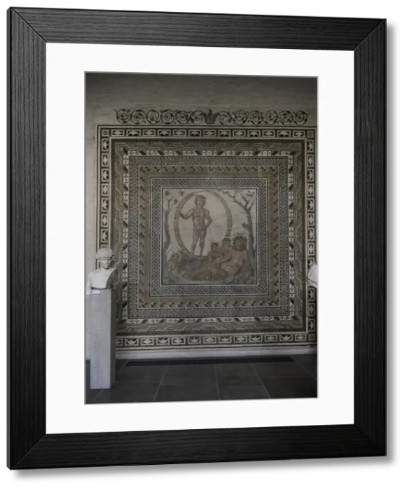 Framed Print : Floor mosaic. About 200 AD. Aion, god of Eternity, surrounde Framed Print : Floor mosaic. About 200 AD. Aion, god of Eternity, surrounde