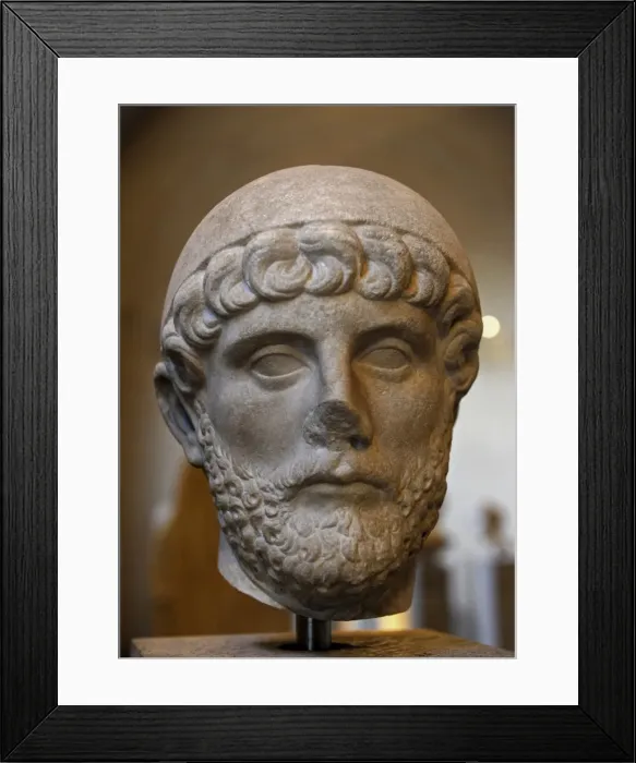 Framed Print : Head of a man with a Priests cap. About 120 AD Framed Print : Head of a man with a Priests cap. About 120 AD