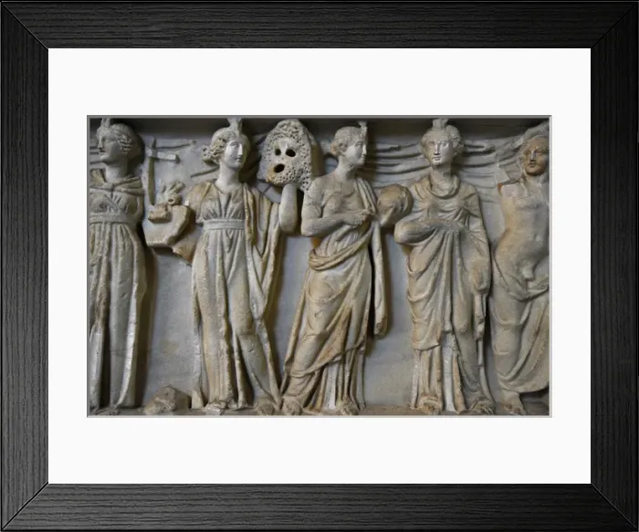 Framed Print : Roman sarcophagus. About 180 AD. Athena, Apollo and the nine Framed Print : Roman sarcophagus. About 180 AD. Athena, Apollo and the nine