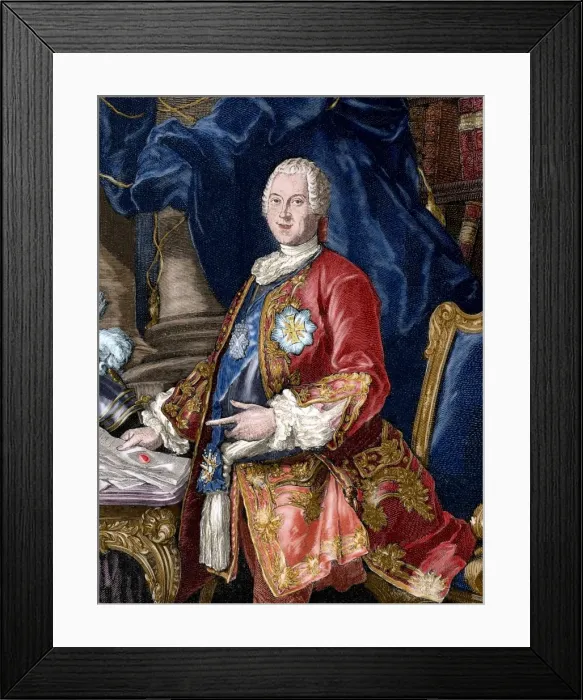 Framed Print : Heinrich, count von Bruhl (1700-1763). Colored engraving Framed Print : Heinrich, count von Bruhl (1700-1763). Colored engraving