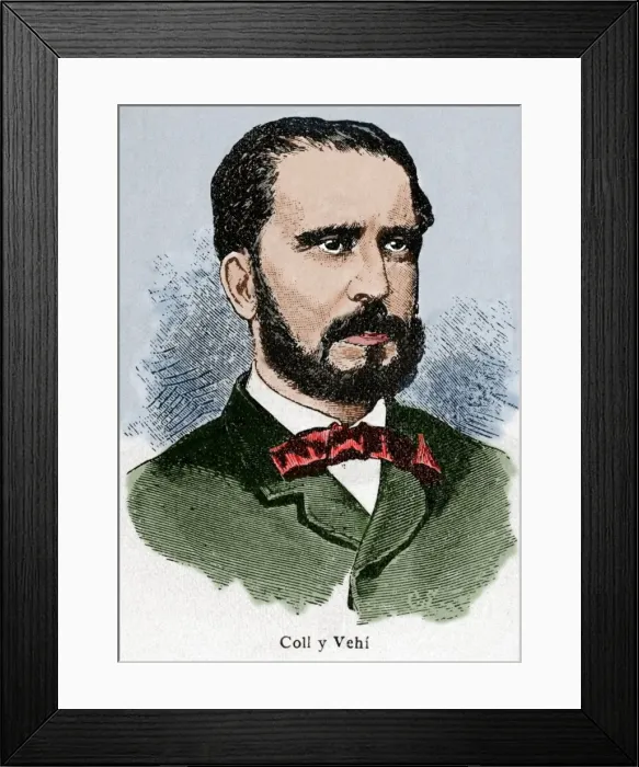 Framed Print : Jose Coll Vehi (1823 -1876). Engraving. Colored Framed Print : Jose Coll Vehi (1823 -1876). Engraving. Colored
