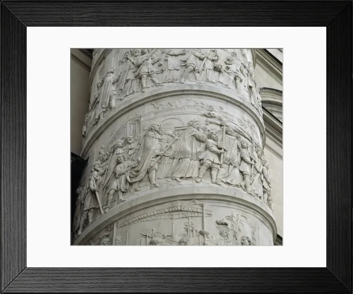 Framed Print : Right column with reliefs depicting scenes from the life of