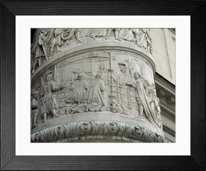 Framed Print : Right column with reliefs depicting scenes from the life of Framed Print : Right column with reliefs depicting scenes from the life of