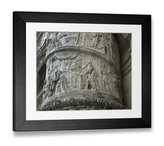 Framed Print : Right column with reliefs depicting scenes from the life of Framed Print : Right column with reliefs depicting scenes from the life of